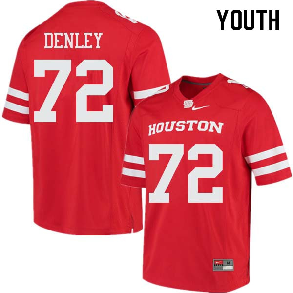 Youth #72 Mason Denley Houston Cougars College Football Jerseys Sale-Red